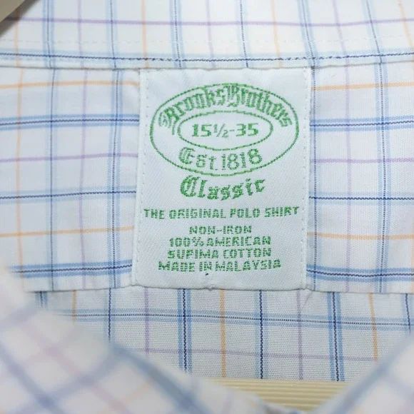Brooks Brothers Classic Button Down Shirt Men 15 1/2-35 Blue Plaid Supima Cotton - Picture 2 of 8